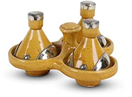 Tajine mini jaune avec métal 3 pièces