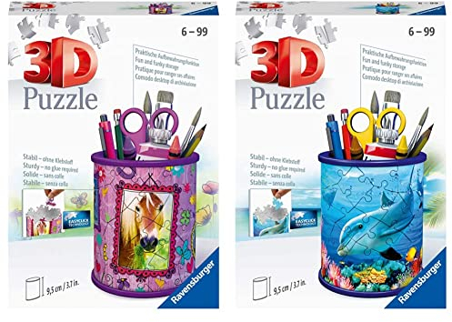 Ravensburger 3D Puzzle 11175 - Utensilo Pferde - 54 Teile - Stiftehalter für Tier-Fans ab 6 Jahren & 11176 - Utensilo Unterwasserwelt - 54 Teile - Stiftehalter für Tierliebhaber ab 6 Jahren