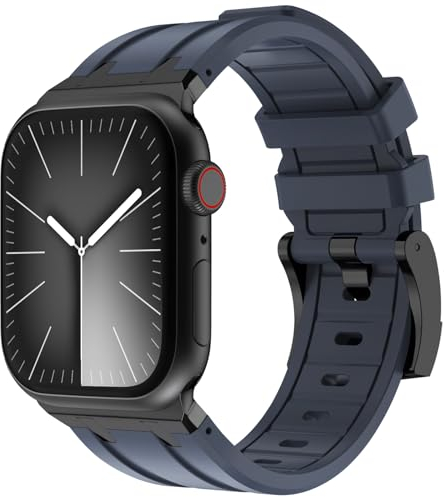 KADES 49 mm, 46 mm, 45 mm, 44 mm, 42 mm (série 3), bracelet de luxe en caoutchouc de silicone liquide pour homme pour iWatch Ultra 2/Ultra/SE/Series 10, 9, 8, 7, 6, 5, 4, 3, 2, 1, noir/bleu
