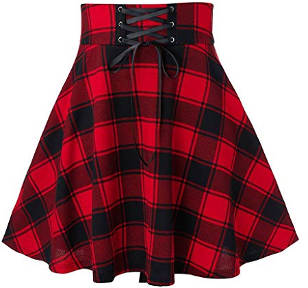 2024 AI – Hohe Taille Kurzer Rock Frauen Plaid Plissee Frühling Sexy Plaid Druck Casual Plaid Rock Damen Rock Anzüge Elastische Taille, rot, S