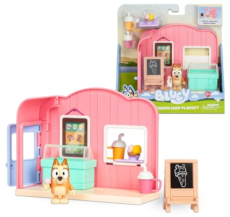 Bluey - Mini Playset Tienda de Helados, muñecos de la perrita Azul, Figuras de la Serie Infantil, Tienda de Helados con Figura, congelador, Helado, Bingo, Cartel de Helados, Famosa (BLY70100)