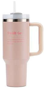 QueenL Singer 40 Oz Tumbler with Handle and Straw - Insulated Stainless Water Bottle Fits in Car Cup Holder - Double Walled Water Bottles with Lid - Great gift for women & teens, Large, Rose Quartz