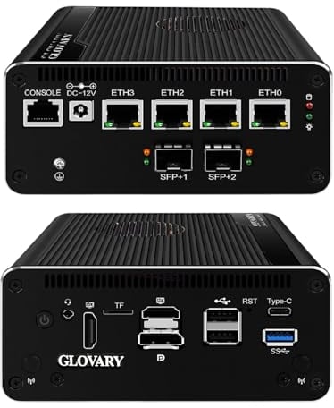 Glovary Micro Firewall Appliance 13th Gen U300E, Dual 10GbE 82599ES SFP+ Mini PC Router, 4 x 2.5GbE LAN Home Server, DDR5 32GB RAM 2TB (PCIe4.0 x4) SSD, TypeC 10Gbit, Win11, OPNsense Hardware