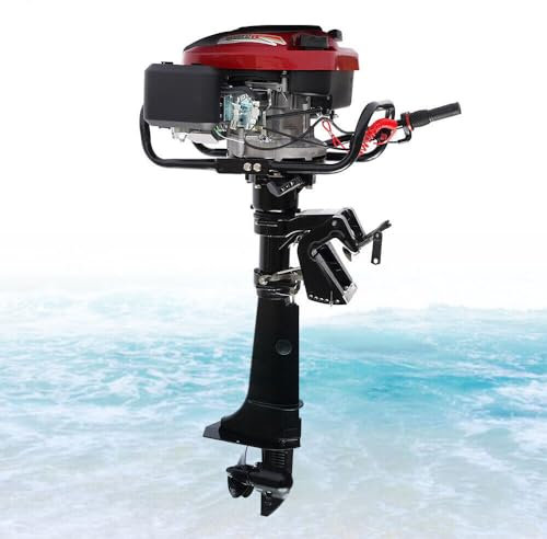 Hangkai Moteur hors-bord à gaz 4 temps 7 CV 196 cc Long Shef Boat avec manuel de commande de refroidissement/barre de contrôle Moteur hors-bord Heavy Duty Boat Motors (arbre de 50,5 cm)