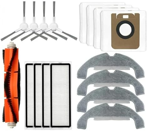 Kit d'accessoires de rechange pour aspirateur robot Dreame D9 Plus, 17 pièces de rechange, comprend 1 brosse principale, 4 filtres, 4 sacs à poussière, 4 serpillères, 4 brosses latérales