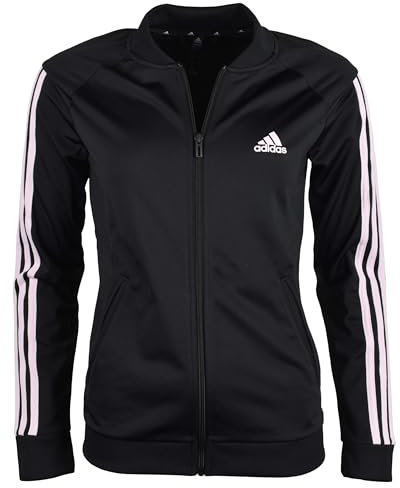 adidas Veste de survêtement Essentials Tricot 3 bandes avec fermeture éclair intégrale pour femme, noir/rose, XS