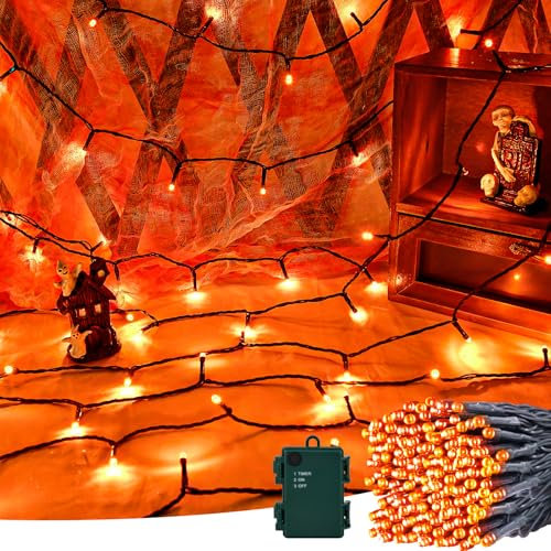 Etopgo Halloween Fairy Lights,3M 30 LED Orange Battery String Lights with 6hTimer,IP65 Waterproof Orange String Lights for Halloween Themed Party Carnival Outdoor/Indoor Decorations