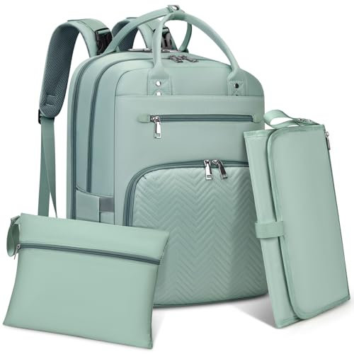 RAINSMORE Wickelrucksack Baby Wickeltasche Rucksack mit Wickelunterlage Unterwegs Groß Diaper Bag Multifunktions Baby Taschen für Mama und Papa Grün