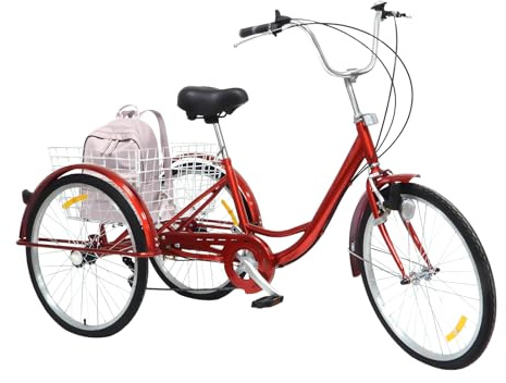 Estabeter 24 Zoll Faltbar Dreirad 6-Gang Schaltung Erwachsene 3-Rad Fahrrad mit LED Licht und Einkaufskorb Dreirad füR Erwachsene, Senioren