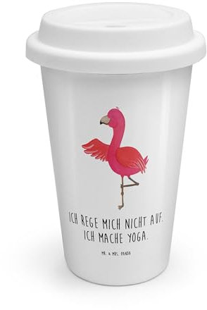 Mr. & Mrs. Panda To Go Becher Flamingo Yoga - Geschenk, Vogel, Yogapose, Becher to go, Coffee to go Becher Thermo, Achtsamkeit, Yoga-Übung, Coffee to