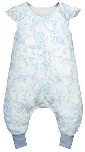 WYTbaby Schlafsack mit füßen 1.0 Tog 100% Baumwolle baby schlafsack mit Rüschen Ärmellose Ganzjahres Babyschlafsack für Junge Mädchen, Blau/80cm (Baby Höhe 80-90cm)