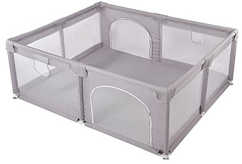 Laufstall Baby, Zäune Faltbarer Laufgitter, XXL, Rutschfester, Starker Laufstall, Atmungsaktivem Netz, Multifunktional Laufstall für Babys und Kleinkinder-1,5 * 1,8m - (grau)