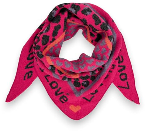 Ziona Damenschal Winter Dreiecksschal weich XXL Winterschal 180 x 70 cm Leo Herz Print (Pink (Love))