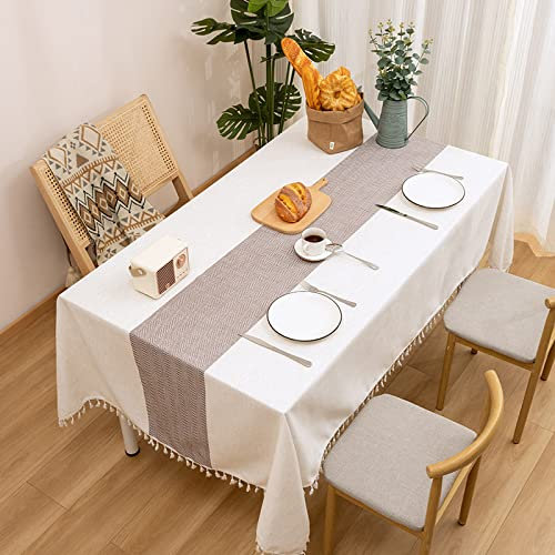 Leinen-Tischdecke mit Hohlsaum, elegante Tischdecke für den Innen- und Außenbereich, 100 x 160 cm