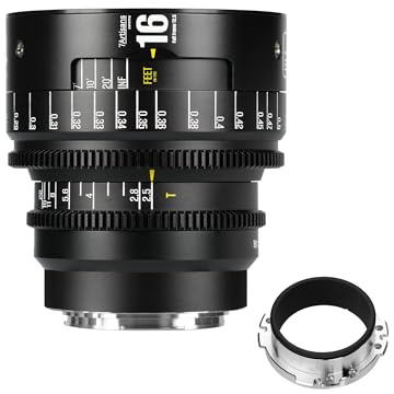 Obiettivo cinematografico manuale professionale full frame 7artisans 16 mm T2.5 serie Infinte, compatibile con attacco EF per fotografia e riprese video, nero
