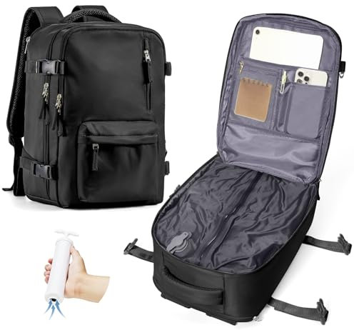 Vakuum Rucksack Handgepäck Schwarz Flugzeug Tasche Ryanair 40x20x25 Airbag Rucksack Vakuumsystem für Reisen Reiserucksack mit Pumpe Wasserdicht Herren Vakuum Koffer