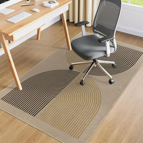 VSIWB 120x150cm Rainbow Office Chair Mat for Carpet, Non-Slip Floor Protector Mat, Thin Desk Chair Mat for Hardwood Floors, Computer Chair Mats for Home Office, Gaming & Yoga, Beige