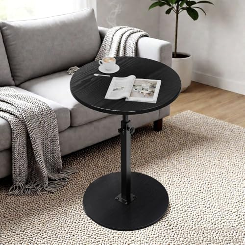 ZOYIZEN Beistelltische Holz Höhenverstellbarer 45-77 cm, Beistelltisch Holz mit Rollen, Couchtisch Rund, Tischplatte Durchmesser 40cm, Beistelltische fürs Sofa, Wohnzimmer, Bartheke, Schwarz