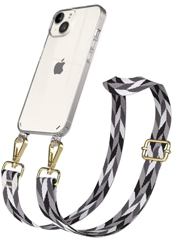 EAZY CASE Handykette - Verstellbares Taschenband kompatibel mit iPhone 14, Schulterriemen, Handykordel mit Silikon Hülle, Umhängetasche, Grau/Schwarz Mix Gold