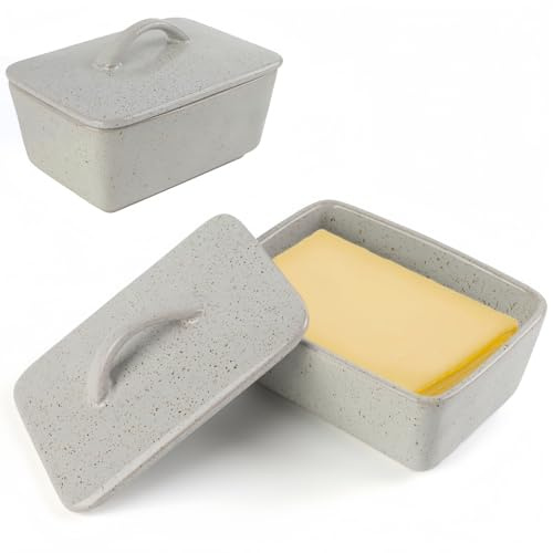 MHwan Butterdose Keramik, Vintage Design, geeignet für alle gängigen Buttergrößen (250 g), Spülmaschinenfest, Butterdose Porzellan bewahrt das Aroma von Butter, Käse und käsigem Käse (Grau)