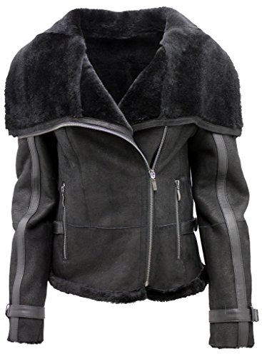Infinity Frauen-kurze Schwarze Merino Schaffell-Flieger-Lederjacke 2XL
