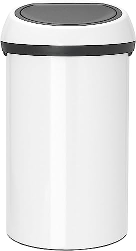 Brabantia 108686 Abfalleimer Touch Bin 60 L mit Deckel in weiß/grau, Plastik, Weiß, 58 x 28 x 28 cm