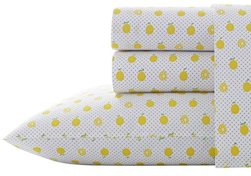 Poppy & Fritz - Twin Size Sheet Set, 100% Long-Staple Percale Cotton Bedding, Crisp & Cool, Deep Pockets, Bed Sheets with Matching Fitted Sheet & Pillowcase (Lemons Yellow)