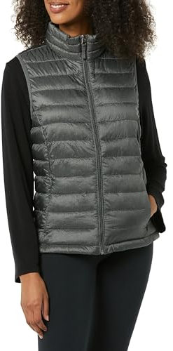 Amazon Essentials Damen Leichte, Wasserbeständige Pufferweste, Verstaubar, Dunkelgrau Meliert, S