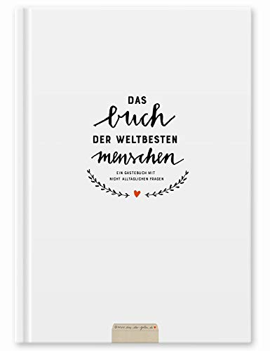 Witziges Gästebuch mit Fragen zum Ausfüllen, Freundebuch für Erwachsene, Hochzeitsgästebuch zum Schreiben & Malen, klimaneutrales FSC-Papier, Weiß, Hardcover, robuste Fadenbindung, 17x24,5cm