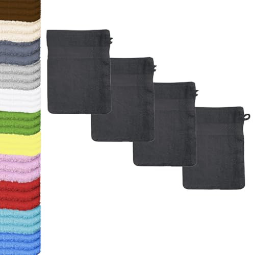 Styleheim 4 Stück Waschlappen Waschhandschuh Frottier aus Baumwolle ca. 15x21 cm 480 g/m² Anthrazit