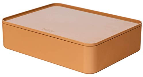 HAN Schubladenbox Allison SMART-ORGANIZER Utensilienbox mit Innenschale und Deckel/ Serviertablett, stapelbar, Büro, Schreibtisch, Badezimmer, Küche, möbelschonende Gummifüße, 1110-83, caramel brown