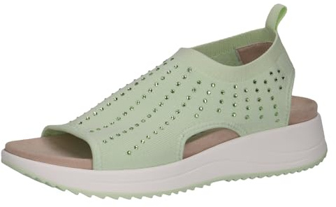 CAPRICE Damen Sandalen flach weiches Fußbett Bequem, Grün (Lt.Green Knit), 40 EU