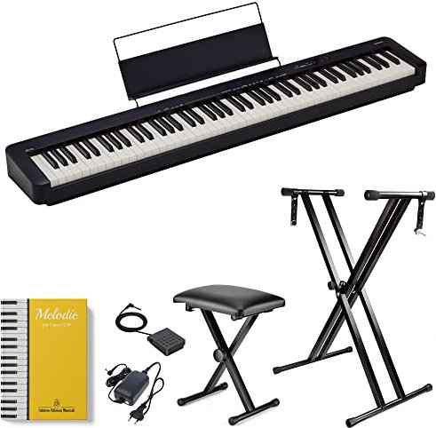 CASIO CDP-S110 Piano Digitale 88 Tasti Pesati, stand con ghiera e panchetta con altezza regolabile ffalstaff ®, alimentatore e pedale, Libro di melodie celebri per Casio