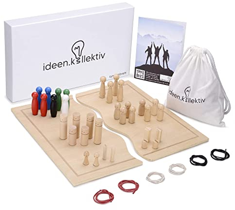 ideen.kollektiv Systembrett Familienbrett Beziehungsbrett 44 Teile für Coaching Familienaufstellung Systemisches Coaching Supervision Moderation mit Handbuch 34 Figuren vielen Extras, aus Holz