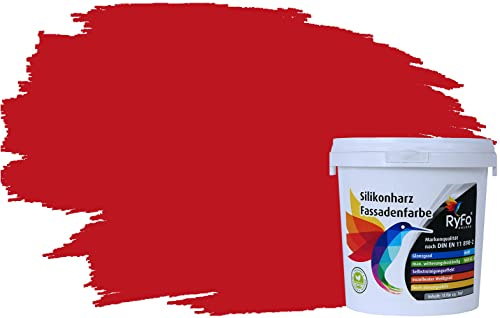 RyFo Colors Silikonharz Fassadenfarbe Lotuseffekt Trend Chinarot 1l - bunte Fassadenfarbe, weitere Rot Farbtöne und Größen erhältlich, Deckkraft Klasse 1