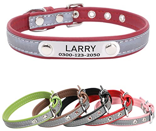 Yonsbox Custom Engraved Reflective Dog & Cat Collar with Silent Metal ID Tag, Personalised Dog Cat Collar, No-Jingle Name Plate, Ultra Soft Microfiber, Night Safety for Small Medium Large Dogs Cats