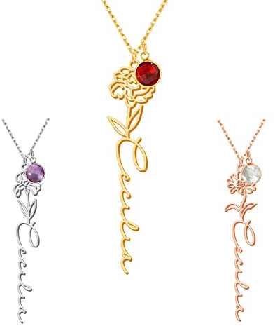 LisaKette Collier Prenom Personnalisé, Collier Personnalisé en Or/Rose/Argent, Cadeau pour Femme, Ami (e), Messieurs, Petite Amie, Mère, Soeur