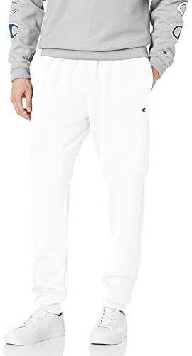 Champion Herren, Fleece, Joggers, Comfortable Sweatpants for Men (Reg. Or Big & Tall) Trainingshose, Weiß-C-Patch-Logo, Klein