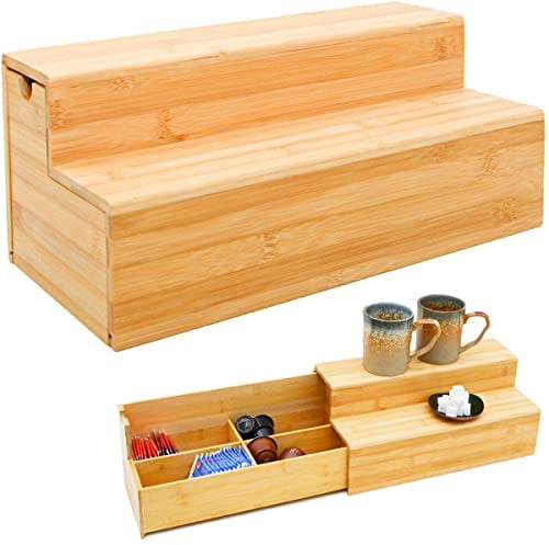DuneDesign Contenitore di bambù per caffè e tè - 36x17x16 Porta Bustine Capsule - Cassetto in Legno