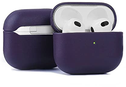 Maogoam für AirPods 3. Generation Leder Hülle, Echtes Premium weiches Nappa Vollrindsleder Lederhülle für AirPods 3, Vollständig handgefertigt, Front LED sichtbar, Lila