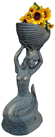 LTJXL Garten Meerjungfrau Ornament Feen Harz-Statue Kreative Skulptur Multifunktionaler Planteur Blumentopf Garten Dekorationen