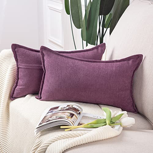 Madizz 2er Set kurzen Chenille Zierkissenbezüge weicher dekorativer Kissenbezug für Sofa, Schlafzimmer Kissenhülle Lila 40x80 cm Rechteckig