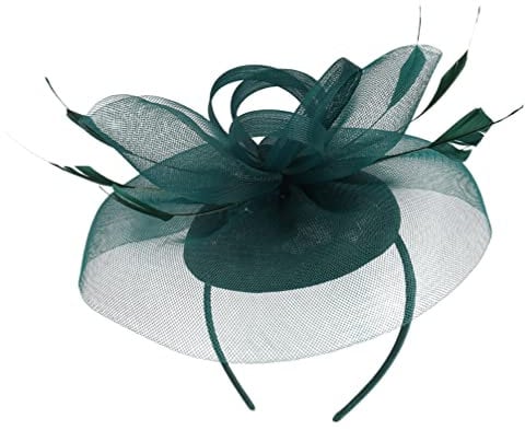 Lurrose Fascinators Hat Tea Party Headband Hair Clip Hairpin Hat Derby Hat 1920s Prom Queen Headpiece for Special Events Weddings Hair Accessories Dark Green