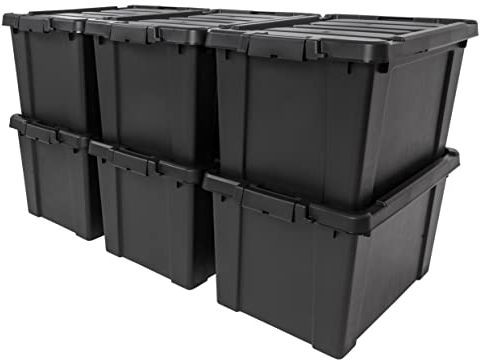 Iris USA, Inc. SIA-18 Strapazierfähige Kunststoff-Aufbewahrungsbox, Aufbewahrungsbehälter mit robustem Deckel und sicheren Verriegelungsschnallen, Garage und Metallregal, schwarz
