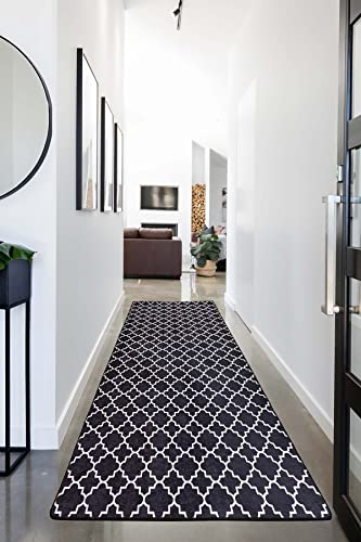 miqna Läufer Teppich, Küchenteppich, Waschbar Küchen läufer, Moderne geometrische rutschfest Flur Teppich Läufer schwarz weiß (Kupa, 60 x 200 cm)