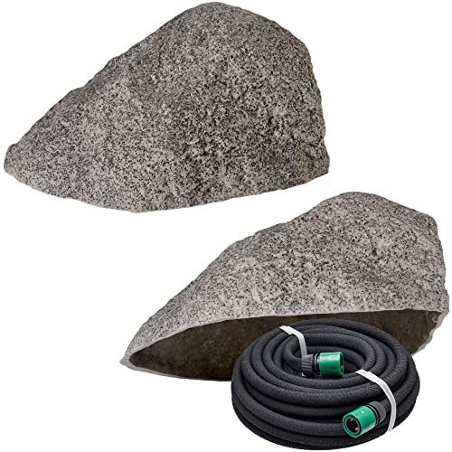 GARTENDEK Kunstfelsen Für Garten Abdeckung Für Poolpumpe Sandfilteranlage Gullideckel Dekosteine Felsen Für Schachtabdeckung - Hohler Deko Steine groß Für Schachtdeckel Abdeckstein Ø45cm S-07 Grau