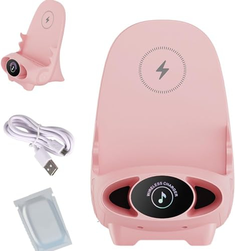 XUEQI Mini-Stuhl, kabelloses Schnellladegerät, multifunktionaler Telefonhalter, tragbare, verbesserte vertikale kabellose Desktop-Universalhalterung mit Musikfunktion (Pink)