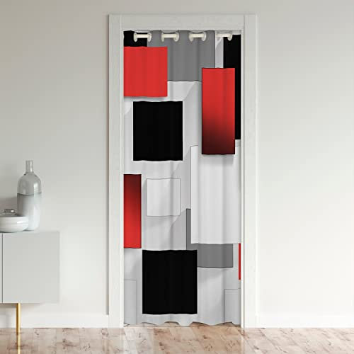 Tenda per porta geometria nera rossa grigia griglia privacy bufalo checkdella porta tenda rettangolare isolata tende termiche per camera da letto astratto divisorio tenda copertura 86 x 203cm