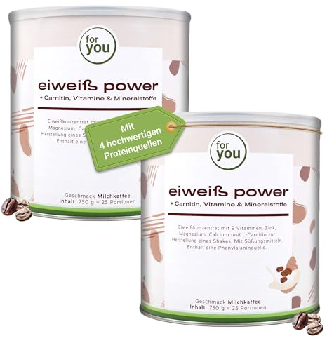 for you Power Eiweiß-Pulver Milchkaffee 2x 750g - Mehrkomponenten Eiweiß | Mit L-Carnitin | Protein aus Molke, Soja, Milch & Ei | Sehr gut löslich | Nach Dr. Strunz entwickelt