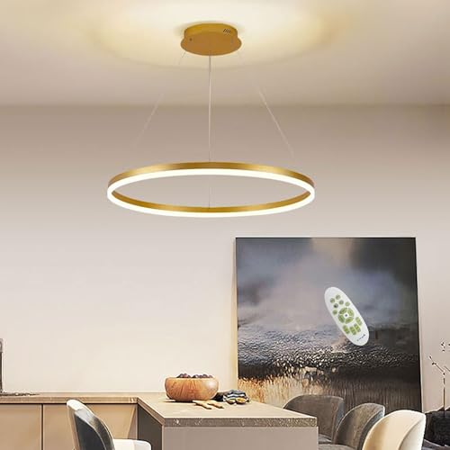 AIAO Pendelleuchte Moderne Esstisch LED Hängelampe Ring Pendellampe Dimmbares Beleuchtung Restaurant Hängeleuchte Höhenverstellbar Für Wohnzimmer Küche Esszimmer Kronleuchte (Größe : Gol